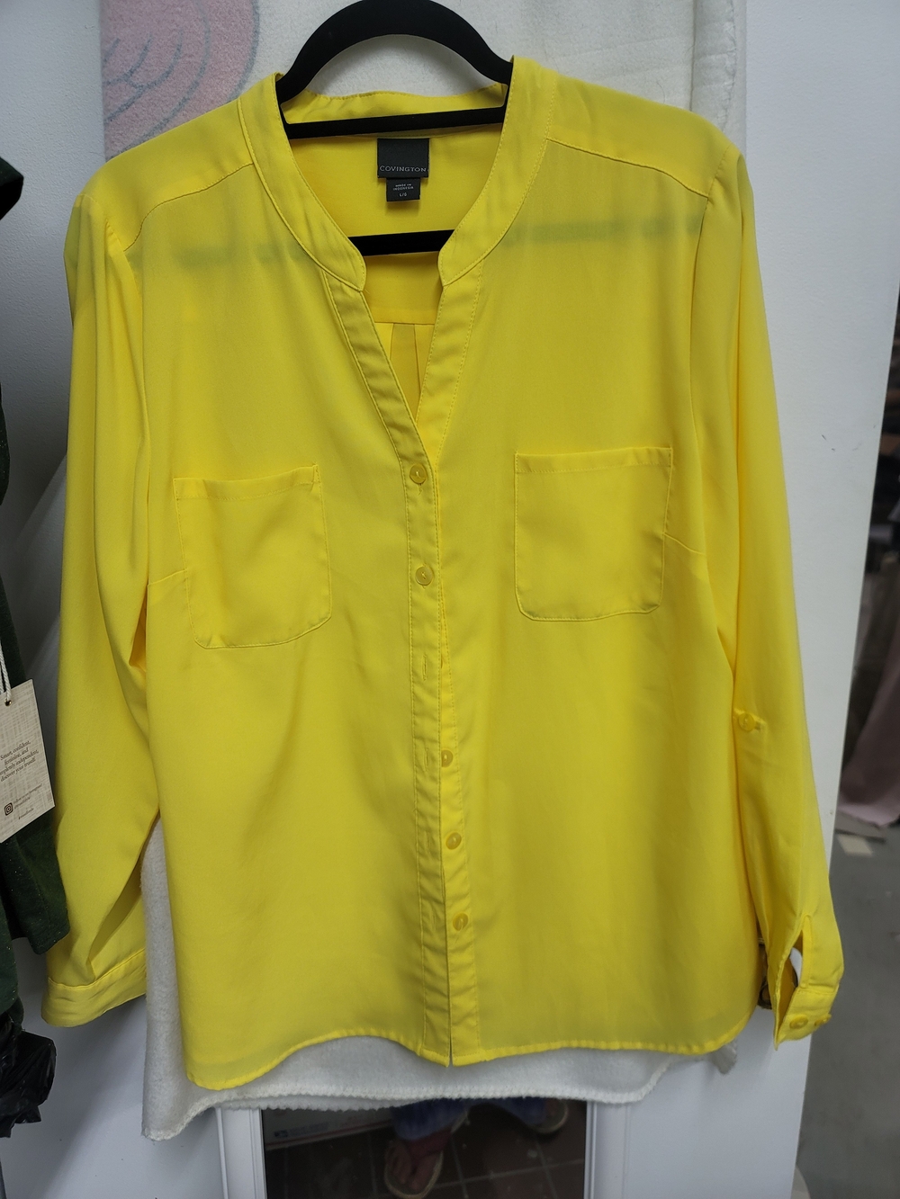 Covington Vibrant Yellow Collarless Button-Down Blouse